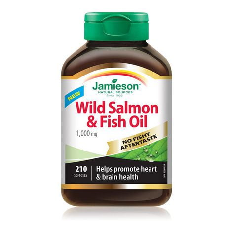 Jamieson No Fishy Aftertaste Wild Salmon & Fish Oil Softgels, 210 softgels