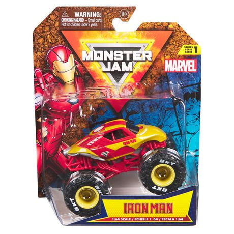 Monster Jam, Monster truck Marvel Iron Man officiel, véhicule en métal moulé, échelle 1:64, jouets de super-héros pour garçons à partir de 3 ans