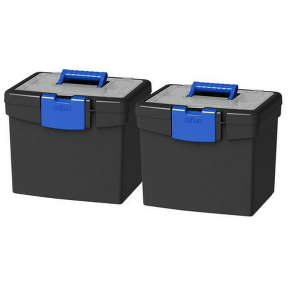 Storex File Storage Box, with XL Storage Lid, Black/Blue, 2-Pack