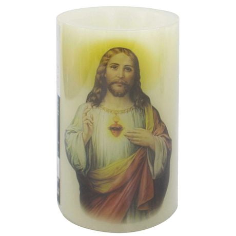 Mainstays 5" LED Wax Pillar Candle - Sacred Heart, 3”x5”H, 5-hour timer
