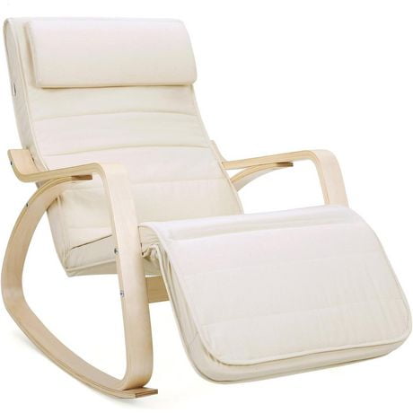 Boutique Home Rocking Chair with Adjustable Footrest - White/Beige