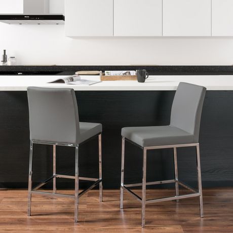 CorLiving Huntington Chrome And Grey Leatherette Bar Stools | Walmart ...