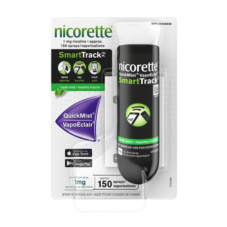 Nicorette QuickMist SmartTrack Nicotine Mouth Spray, Quit Smoking Aid, Fresh Mint, 1mg, 150 sprays, 150 Sprays