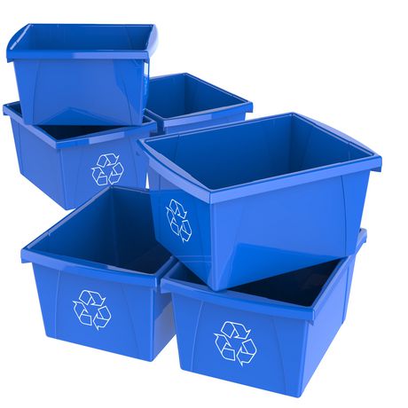 13-5/8 Quart Small Deskside Recycling Bin Container in Blue Plastic Pack of 6 3.4 Gallon 