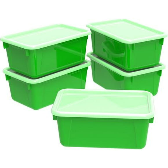 Storex Petite Boîte de Rangement avec couvercle clair, vert (5 unités / paquet)