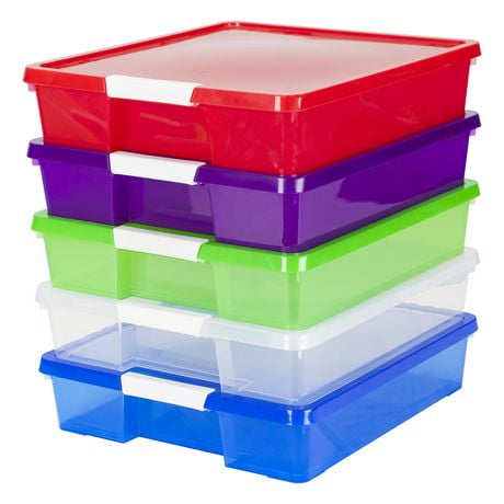 Storex 12x12 Stack & Store Box, Assorted Colors, Case of 5