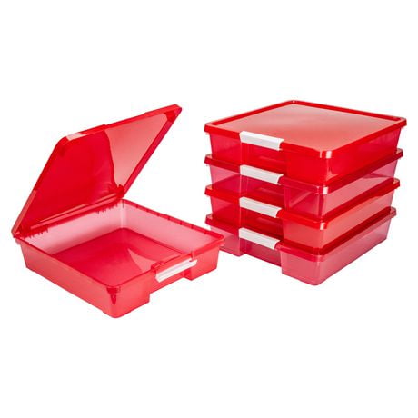 Storex 12x12 Classroom Student Project Box, Tint Red, Case of 5