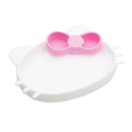 Plat à poignée en silicone Bumkins, plaque d'aspiration, plaque divisée, plaque pour tout-petit bébé, sans BPA, va au lave-vaisselle pour micro-ondes - Hello Kitty