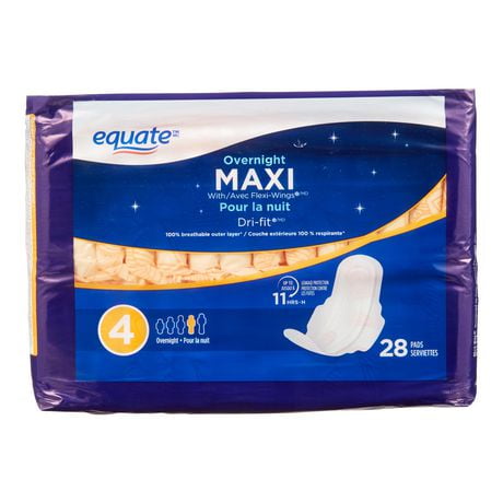 Equate Overnight Absorbency Maxi Pads, 28 count pack