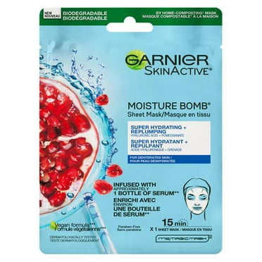 Garnier SkinActive Moisture Bomb Super Hydrating Sheet Mask with Pomegranate, 32 mL, 1 mask