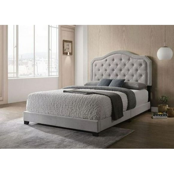 K-LIVING SAMANTHA KING SIZE BED IN GREY FABRIC / CHROME TUFTED HEADBOARD