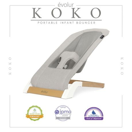 Evolur Koko Portable Infant Bouncer in Black Breathable Fabric
