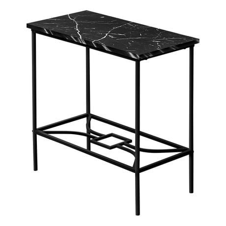 Monarch Specialties Accent Table, Side, End, Narrow, Small, 2 Tier, Living Room, Bedroom, Metal, Laminate, Black Marble Look, Contemporary, Modern