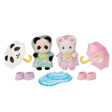 Calico Critters Nursery Friends - Rainy Day Duo, Set of 2 Collectible Figures With Accessories, 2 Figures with Accessories