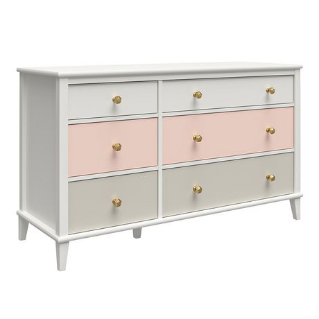 Little Seeds Monarch Hill Poppy White 6 Drawer Dresser, Peach and Taupe ...