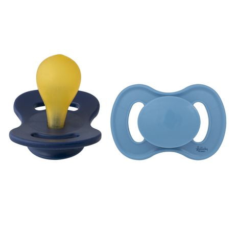 Lullaby Planet Pacifiers 2 Pack | Adorable Round Latex Design | Functional Fashionable & Comfortable Design | Navy Peony & Dove Blue | 6-18 Months