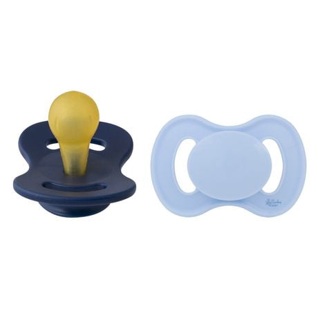 Lot de 2 sucettes Lullaby Planet | Adorable design rond en latex | Design fonctionnel à la mode et confortable | Bleu glacier et pivoine marine | 0-6 mois