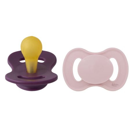 Lullaby Planet Pacifiers 2 Pack | Adorable Round Latex Design | Functional Fashionable & Comfortable Design | Rose Quartz & Elderberry | 0-6 Months