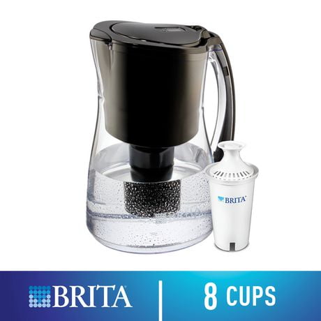 Brita Marina Water Filter Pitcher with 1 Standard Filter, Black, 8 Cup, Perfect size for any household.