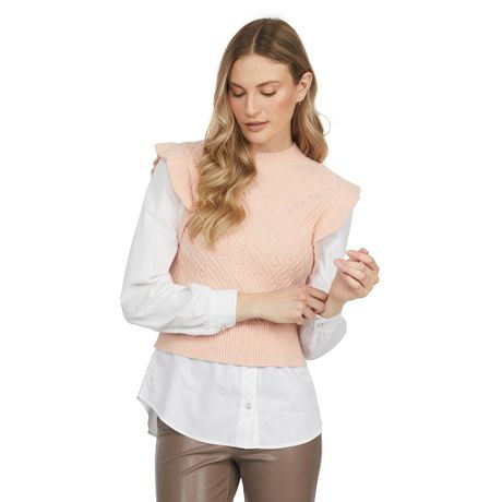 Mexx Women’s Fooler Sweater Top with Long Woven Sleeves