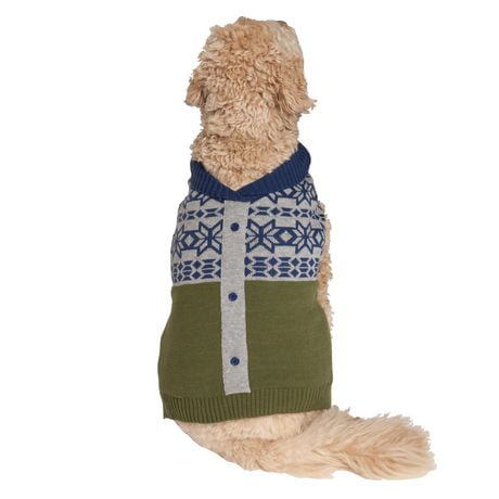 Holiday Time Green Fair Isle Cardigan Dog Sweater