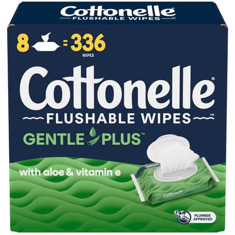 Cottonelle GentlePlus Flushable Wet Wipes with Aloe & Vitamin E, 8 Flip-Top Packs, 8X 42 Wipes (336 Total Wipes)