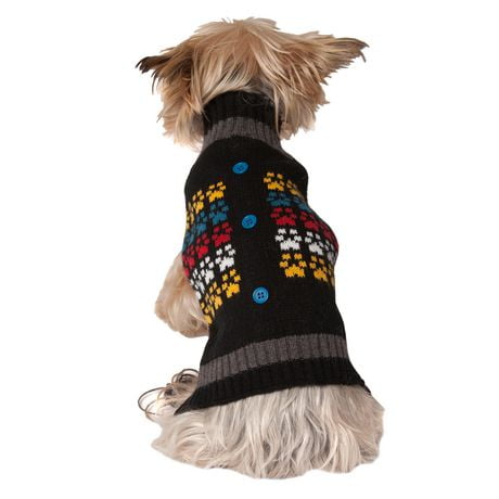 Holiday Time Black Paw Cardigan Dog Sweater