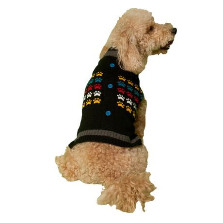 Holiday Time Black Paw Cardigan Dog Sweater