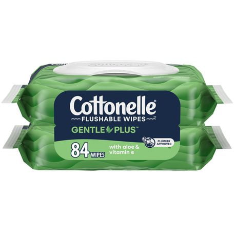 Cottonelle GentlePlus Flushable Wet Wipes with Aloe & Vitamin E, 42 Wet Wipes per Pack (84 Total), 84 count