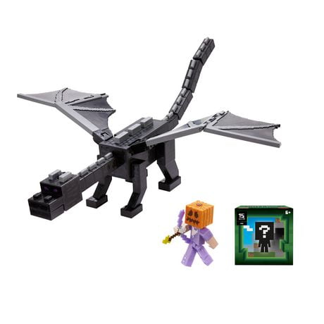 Ensemble Minecraft – Figurine Dragon de l’Ender Ultime de 51 cm Minecraft et 1 figurine Mini Têtes de créatures (les personnages peuvent varier)