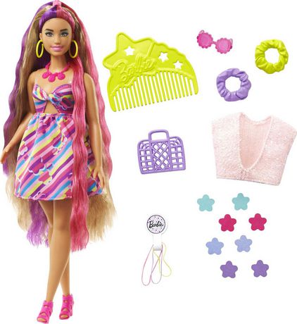 Barbie Totally Hair Flower-Themed Doll, Curvy, 8.5 inch Fantasy Hair,  Dress, 15 Accessories, 3 & Up 