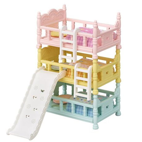 Lits superposés triples Calico Critters, ensemble de meubles de maison de poupée Ensemble de meubles de poupée
