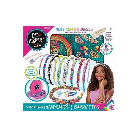 Cra-Z-Art Be Inspired Sparkling Headbands & Barrettes, Hair Accessories Craft Kit for Girls, Ages 8 and up