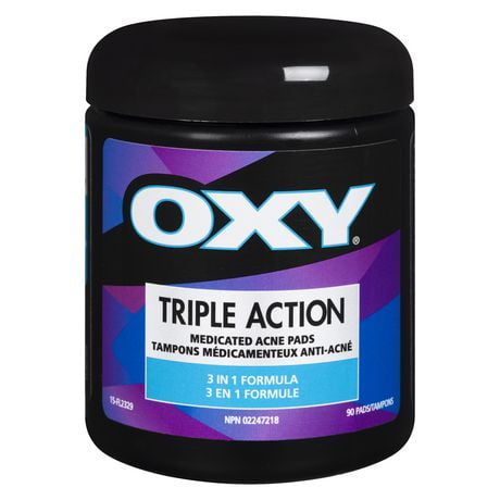 Tampons nettoyants contre l'acné OXY à triple action avec acide salicylique, pour peaux mixtes, acné légère, éruptions récurrentes fréquentes Tampons nettoyants contre l'acné, 90 unités