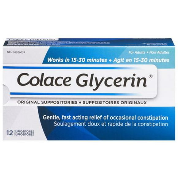 Colace Glycerin Suppositories - Adult | Gentle Fast Acting Relief of Occasional Constipation, 12 Suppositories