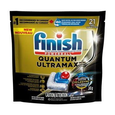 Finish Quantum Ultramax dishwasher detergent pods with Cyclesync*, for the Ultimate Clean even in the toughest condition, No pre rinse needed, 21 count