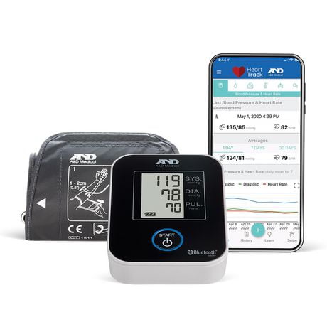 LifeSource Connected Wireless BP Monitor UA-651BLE, LifeSource Bluetooth Blood Pressure Monitor with adjustable cuff, unlimited reading memory in app.