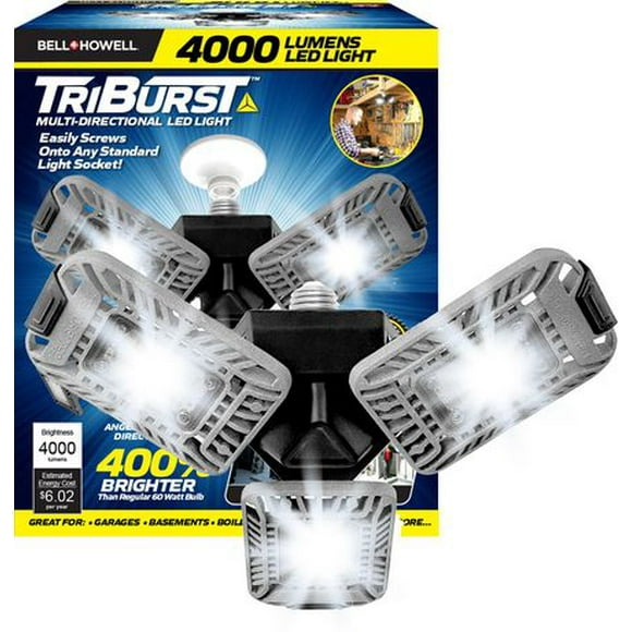Bell+Howell TriBurst Garage Light High Intensity Lights with 144 LED Bulb, Multi-Directional Triple Panel Light for Indoor and Outdoor As Seen on TV
