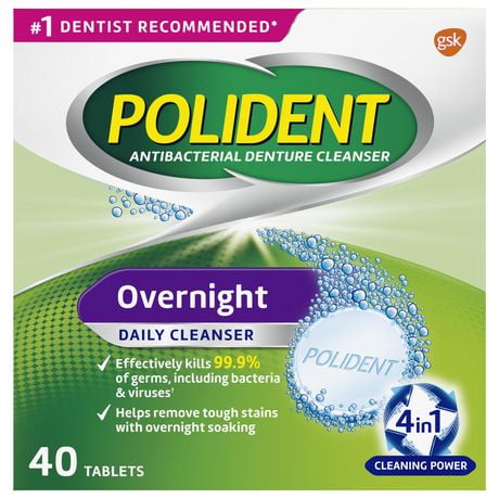 Polident Overnight Daily Denture Cleanser 40ct, 40 tabs Triple Mint Fresh