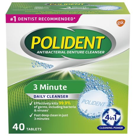 Polident 3 Minute Daily Denture Cleanser, 40 tabs Triple Mint Fresh