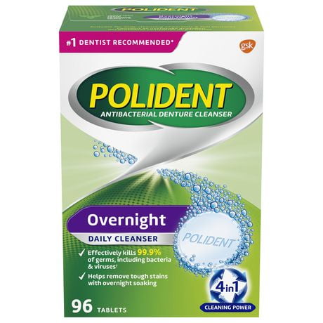 Polident Overnight Daily Denture Cleanser, 96 tabs Triple Mint Fresh