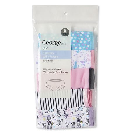 George Girls' Cotton-Blend Hipsters 5-Pack, Sizes 6-14
