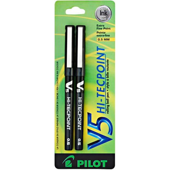 Pilot Hi-Tecpoint V5 Stylos à bille roulante - Noir Pointe aiguille, 0.5mm, 2/pqt