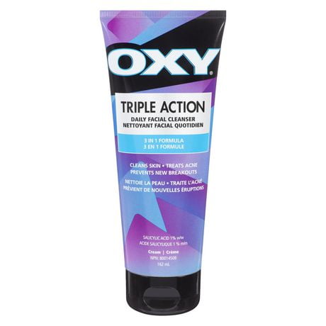 OXY Triple Action Nettoyant quotidien pour le visage avec acide salicylique, pour peaux mixtes, acné légère, éruptions récurrentes fréquentes 162 ml