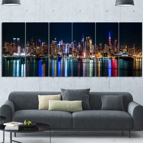 Design Art New York Midtown Night Panorama Extra Large Cityscape Canvas ...