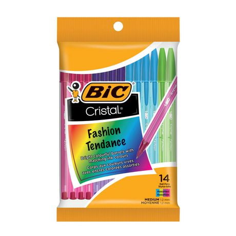 BIC Cristal Orginal Ballpoint Pen, Medium Point (1.0mm), With Tungsten Carbide Ball For Smooth Flow, Assorted Colours, 14-Count, Pack of 14