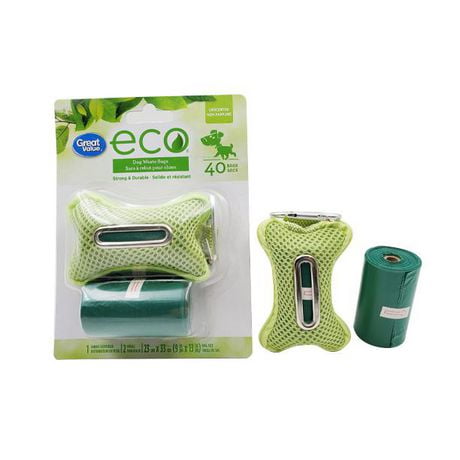 ECO Dog Waste Bags, Great Value Eco Dog Poop Bags 40ct with 1 Fabric Dispenser