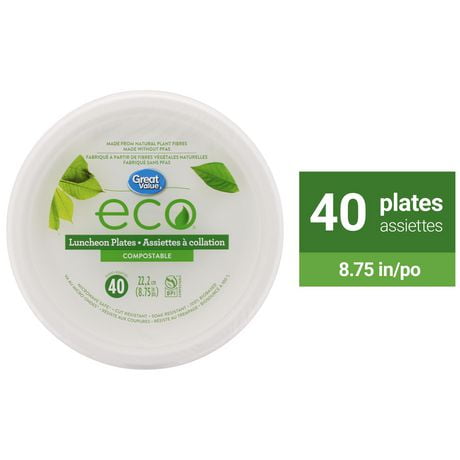 Great Value Eco Compostable Luncheon Plates, 40 x 22.2cm (8.75in)