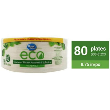 Great Value Eco Compostable Luncheon Plates, 80 x 22.2cm (8.75in)<br>Value Size