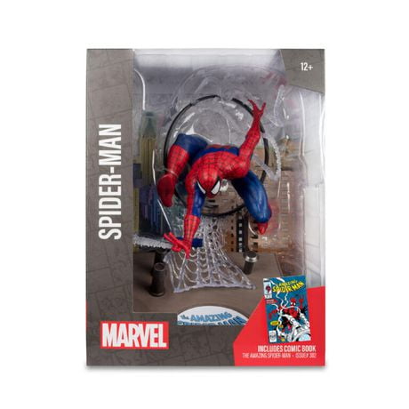 Marvel Spider-Man Posed Figure with Scene & Comic-Spider-Man